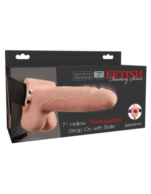 Перезаряжаемый вибрострапон Fetish Fantasy 7 Hollow Rechargeable Strap-on with Balls (3391-21 PD)